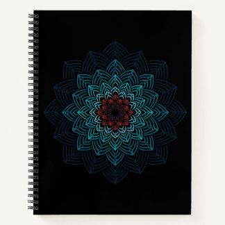 Aqua and Red Flower Mandala Notebook