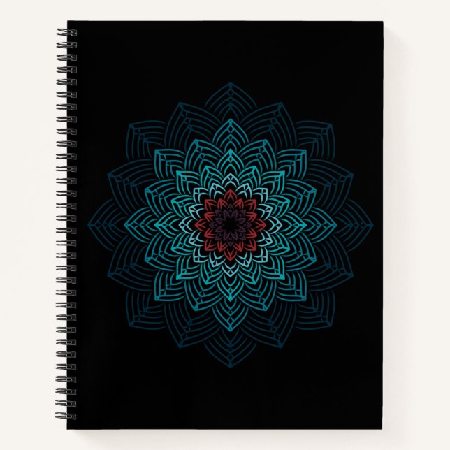 Aqua and Red Flower Mandala Notebook (Front)