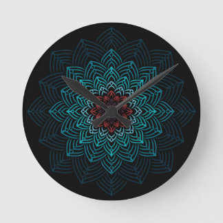 Aqua and Red Flower Mandala Round Clock