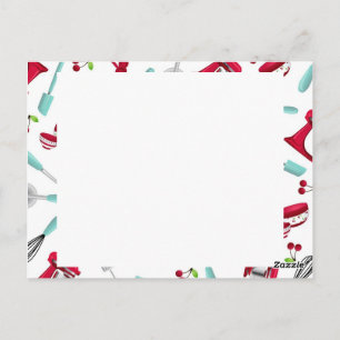 Aqua and Red Kitchen Gadget Recipe Card Unlined