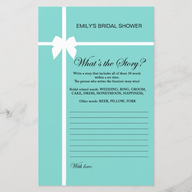Aqua and Ribbon Bridal Shower Game PRINTED (Front)