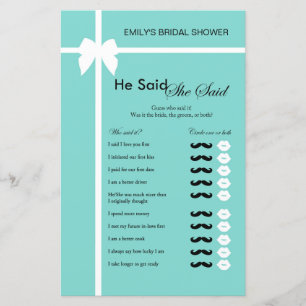 Aqua and Ribbon Bridal Shower Game PRINTED