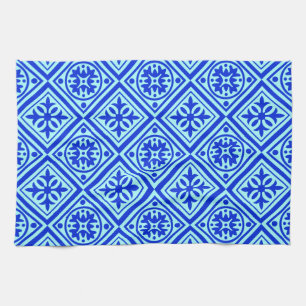 Aqua And Royal Blue Art Deco Modern  Dish Towel