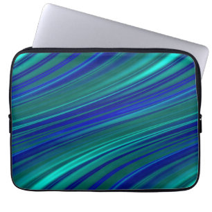 Aqua and royal blue wavy stripes laptop sleeve