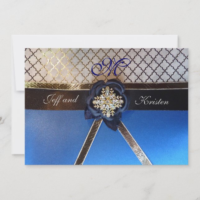 Aqua and Royal Blue Wedding Invitations (Front)