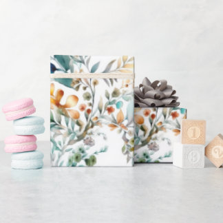 Aqua and Rust Foliage Watercolour Wrapping Paper