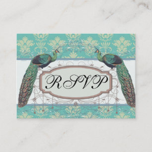 aqua and sage lovely peacock damask pattern enclosure card