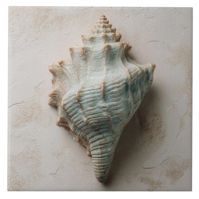 Aqua and Sand Coastal Conch Shell Tile (Front)