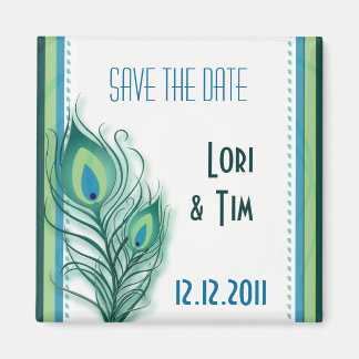 Aqua and seafoam peacock design magnet