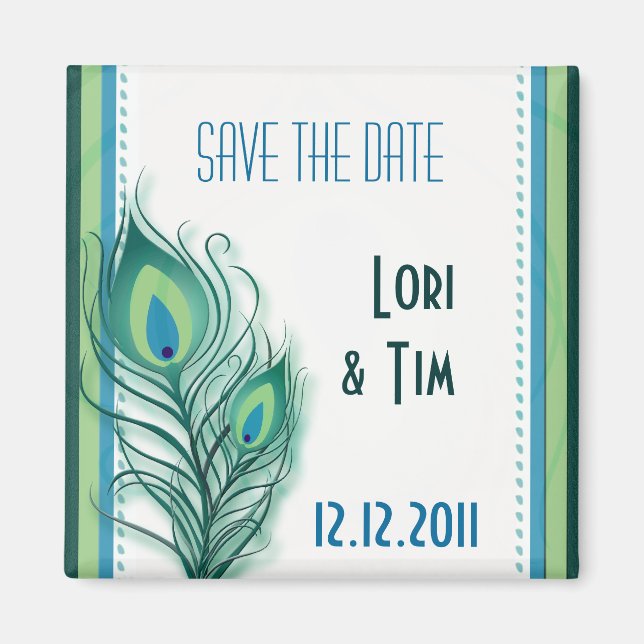 Aqua and seafoam peacock design magnet (Front)