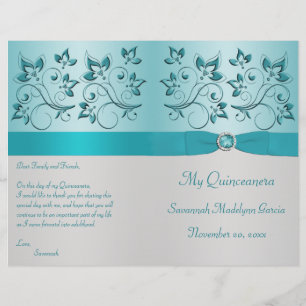 Aqua and Silver Floral Quinceanera Program