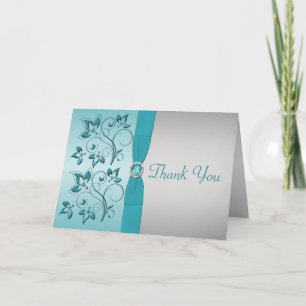 Aqua and Silver Floral Thank You Card