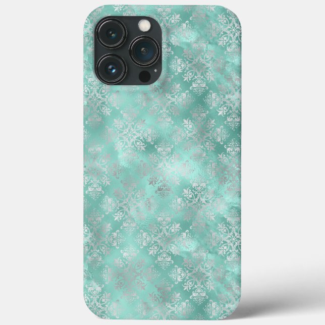 Aqua and Silver Pattern Case-Mate iPhone Case (Back)