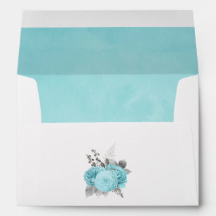 Aqua and Silver Vintage Shabby Roses Wedding Envelope