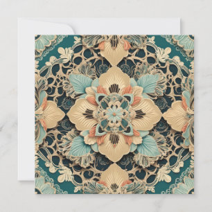 Aqua and Tan Abstract Floral and Lace Mother's Day Holiday Card