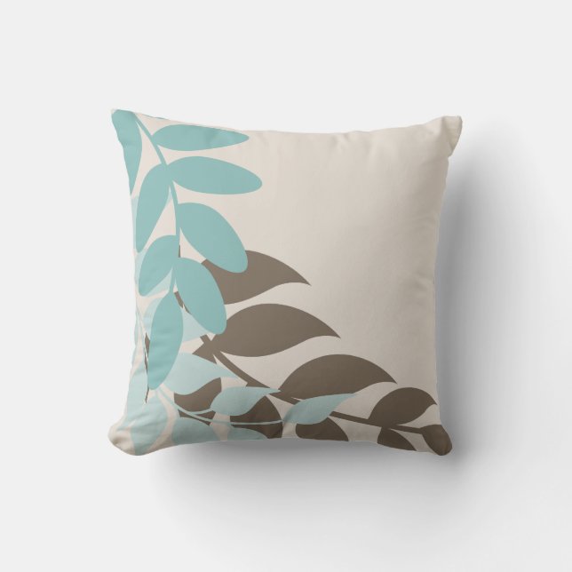 Aqua and Tan Mod Vines Cushion (Front)