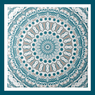 Aqua and Taupe Mandala Pattern Design Tile