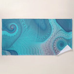 Aqua and Taupe Oceanic Swirls Abstract Beach Towel