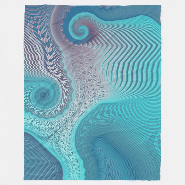 Aqua and Taupe Oceanic Swirls Abstract Fleece Blanket (Front)