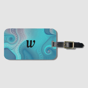 Aqua and Taupe Oceanic Swirls with Initial Luggage Tag