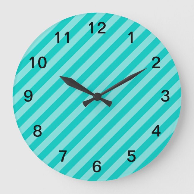 Aqua and Turquoise Stripes Large Clock (Front)