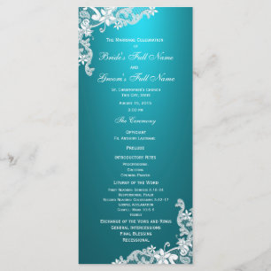 Aqua and Vintage Floral Lace Wedding Program Programme