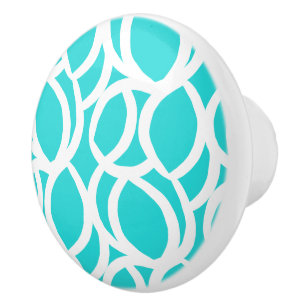 Aqua and White Abstract Pattern Ceramic Pull