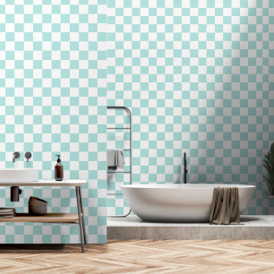 Aqua and White Checkers, Chequerboard Wallpaper