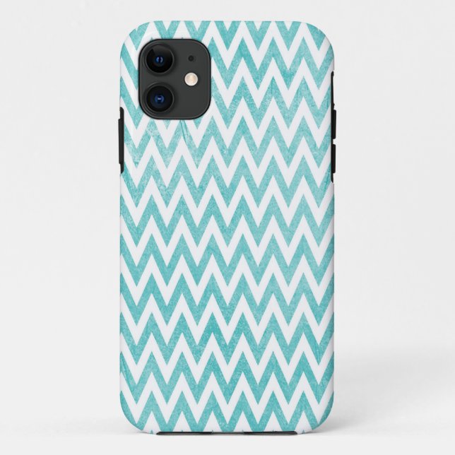 Aqua and White Chevron Case-Mate iPhone Case (Back)