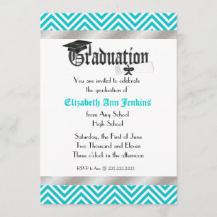 Aqua and White Chevron Graduation Announcement