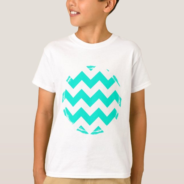 Aqua and White Chevron Pattern T-Shirt (Front)
