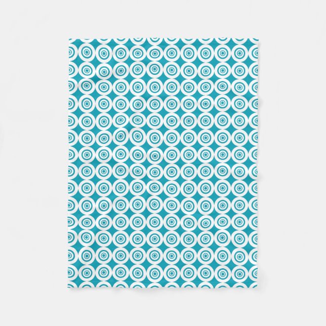 Aqua and White Concentric Circles Pattern Fleece Blanket (Front)
