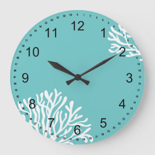 Aqua and White Coral Large Clock