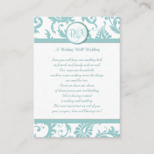 Aqua and White Damask Aqua Trim Wishing Well Enclosure Card