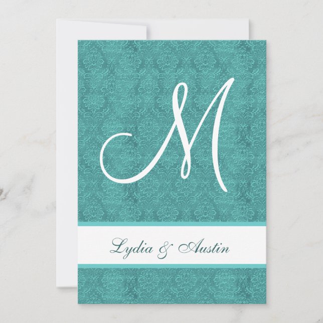 Aqua and White Damask Wedding Ver 2 A460 Invitation (Front)
