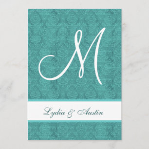 Aqua and White Damask Wedding Ver 2 A460 Invitation