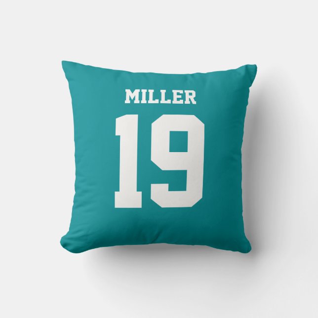 Aqua and White Double-Sided Sports Jersey Cushion (Front)