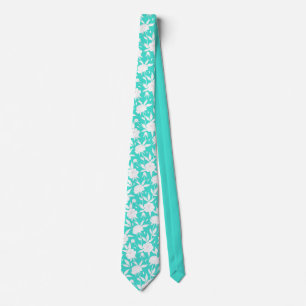 Aqua and White Floral Pattern Groomsmen Wedding  Tie