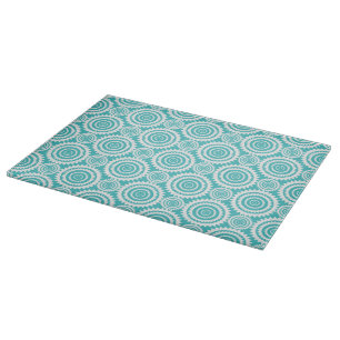 Aqua and White Geometric Design Pattern Cutting Board