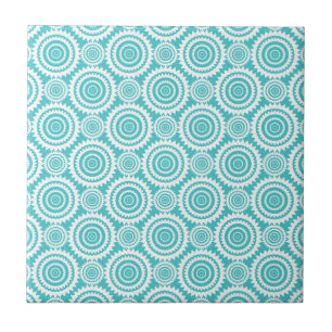 Aqua and White Geometric Pattern Tile