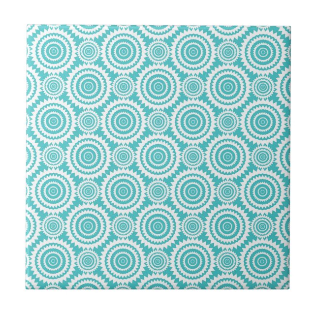 Aqua and White Geometric Pattern Tile (Front)