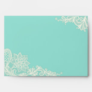 Aqua and White Lace Wedding Envelopes