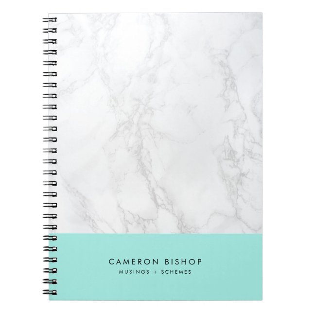 Aqua and White Marble | Modern Personalised Notebook (Front)