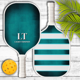 Aqua and White Monogram Pickleball Paddle