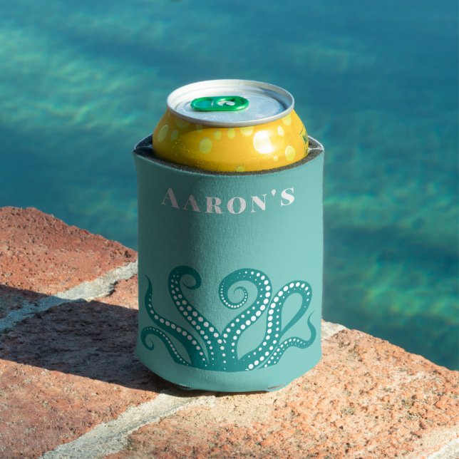 Aqua and White Octopus Tentacles Custom  Can Cooler (In Situ Pool)