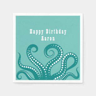 Aqua and White Octopus Tentacles Custom Napkin
