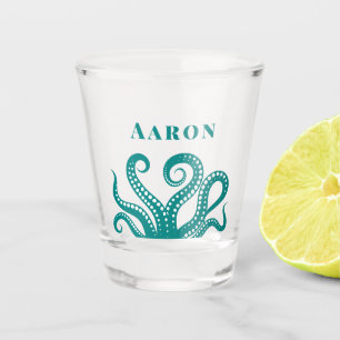 Aqua and White Octopus Tentacles Custom Shot Glass
