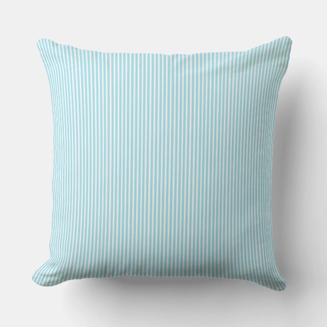 Aqua and White Pin Stripe Outdoor Pillow 20x20 (Front)