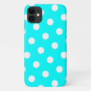 Aqua and White Polka Dot Pattern iPhone 11 Case