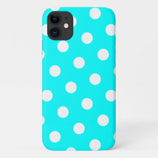 Aqua and White Polka Dot Pattern iPhone 11 Case